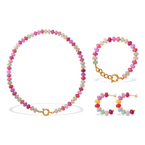 Conjunto de Joyería de Acero Inoxidable para Mujer, Collar, Aretes y Pulsera con Cuentas de Piedra Natural en Color Caramelo, Accesorio a la Moda - Product Image 4