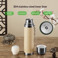 Botol Termal Bambu untuk Air, Termos Stainless Steel untuk Teh Kopi, Flask Vakum, Termos Terisolasi, Mug Perjalanan