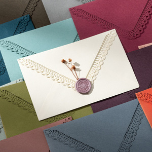 Enveloppes en dentelle creuse vintage de couleur personnalisée, enveloppe d'emballage cadeau, enveloppe de carte d'invitation de mariage de luxe - Product Image 3
