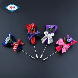Wholesale Rose Ribbon Handmade Fabric Lapel Button Stick Flower Brooches Pin for Wedding Dresses Corsage