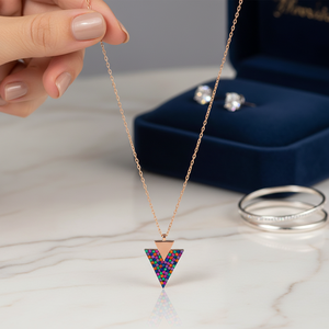 Colgante de diseño triangular incrustado, Plata de Ley 925 turca hecha a mano, joyería elegante y a la moda - Product Image 3