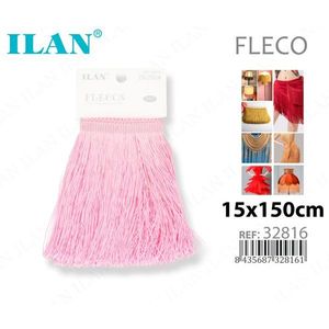 Frangia decorativa in garza di cotone rosa chiaro 15x150cm con nappe, effetto stropicciato - Product Image 1