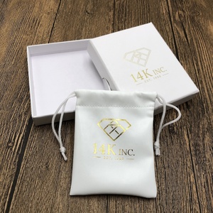 Luxury <strong>White</strong> PU Leather Drawstring Jewelry Pouch Bag with Gold Foil Logo for <strong>Jewellery</strong> Paper Cardboard Packaging <strong>Boxes</strong> - Product Image 4