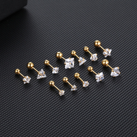 Bijou de piercing pour l'oreille en acier chirurgical 316L Or & Argent 20G, clou pour cartilage, tragus, hélix, avec zircon cubique serti à griffes