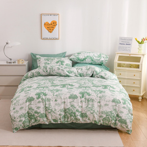 Sábana de cama de poliéster para niños, juego de ropa de cama de lino con estampado Floral de <span class=keywords><strong>estilo</strong></span> nórdico sencillo, de cuatro piezas - Product Image 6