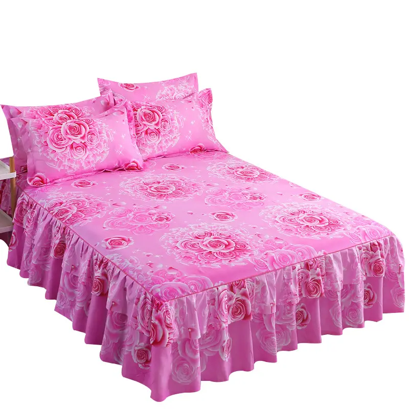Professional Factory Made Printed Floral King Size Luxury Bedding With Skirt