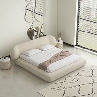 Lit Embrace, style italien minimaliste haut de gamme, lit double, cadre en bois de pin, capacité de charge élevée, forme d'arc circulaire, lit en coton et lin