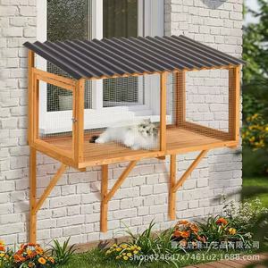 Boîte de fenêtre rectangulaire en bois pour chat, mobilier pour animaux avec toit, balcon extérieur pour chat - Product Image 1