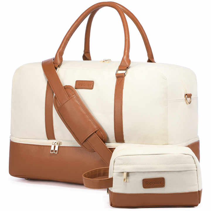 Borsa Da Viaggio Weekender Beige - Con Scomparto Scarpe E Borsa Toilette, Grande Capacità - Foto 13