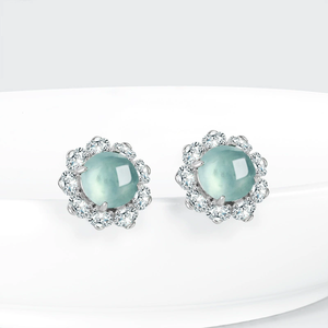 Natural Genuine A-grade Jade <b>Blue</b> <b>Stud</b> <b>Earrings</b> Ice-grade Jade 99.9% Pure Silver Setting Fashion High-end Anniversary Gift Third - Product Image 2