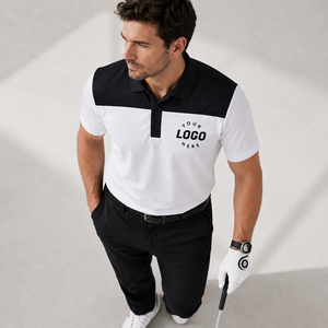 Polo blanc à col noir pour homme, manches courtes, color block, polo de golf, logo personnalisé, marque privée, fabricant OEM ODM, fournisseur - Product Image 2
