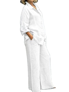 Femmes <span class=keywords><strong>grande</strong></span> <span class=keywords><strong>taille</strong></span> couleur unie décontracté chemise ample deux pièces ensembles femmes vêtements haut <span class=keywords><strong>taille</strong></span> haute pantalon <span class=keywords><strong>survêtement</strong></span> - Product Image 2
