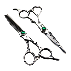 Tijeras Profesionales de Peluquería para Salón de Belleza, de Acero Inoxidable 440C Esmeralda, Rectas para Corte y de Entresacar con Dientes Escalonados - Product Image 1