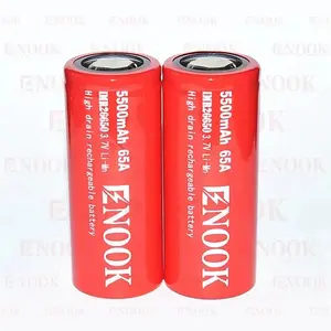 最畅销的Enook 26650电池锂离子5500毫安时65A高漏极3.7伏可充电电池平顶电池