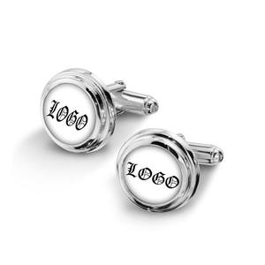 Boutons de manchette ronds en laiton personnalisables, couleur argent, métal uni, vierges pour personnalisation DIY, pour mariage, costume et chemise, vente en gros - Product Image 1