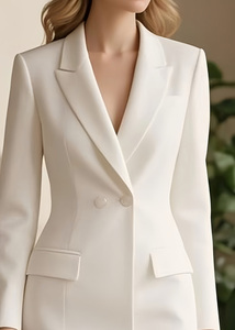Tùy Chỉnh Của Phụ Nữ Dài <span class=keywords><strong>Blazer</strong></span> Dress-Nút Duy Nhất Mỏng Phù Hợp Với Áo Khoác Trắng, Tối Giản Thanh Lịch Mùa Thu Mùa Đông Kép Mặc Dịch Vụ OEM - Product Image 3