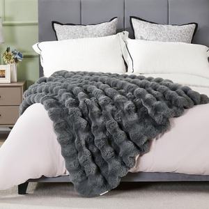 Zhengtai lujo gris grueso cálido suave burbuja Faux Fur felpa manta para sala de estar sofá - Product Image 1