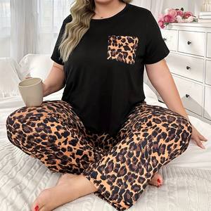 महिलाओं के प्लस आकार के स्लीवियर सुरुचिपूर्ण बड़े आकार के पजामा ने चार सीज़न टी-शर्ट और लंबी पैंट लुभावनी होमवियर - Product Image 1