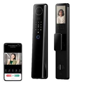 Intelligentes Fingerabdruck-Türschloss Video-Gegensprechanlage Tuya App NFC-Karte RFID-<span class=keywords><strong>Code</strong></span> Speicherkarte 3D-Gesichtserkennung Holztür Digitales Schloss - Product Image 1