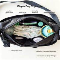 Tas Popok Selempang OEM ODM dengan Alas Ganti Popok Portabel, Banyak Kompartemen, Kantong Tisu Mudah Diakses untuk Botol Bayi