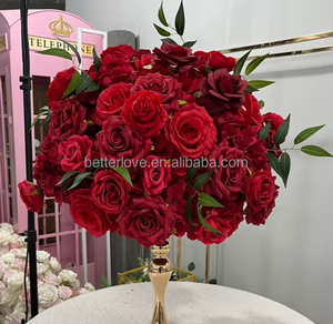 ดอกกุหลาบผ้าไหมเทียมสีเบอร์กันดี จัดเรียงรูปทรงกลม สำหรับงานแต่งงาน วันวาเลนไทน์ ตรุษจีน คริสต์มาส - Product Image 5