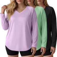 Lot de 3 maillots de bain Rash Guard personnalisés pour femme, grande taille, à manches longues, protection solaire UPF50+, séchage rapide, en polyester et élasthanne, pour l'été et la plage