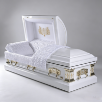 Cercueil funéraire en acier blanc de style américain avec poignées dorées et intérieur en velours