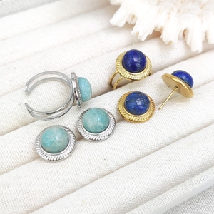Offre Spéciale cristal naturel bijoux méditation mode acier inoxydable réglable <span class=keywords><strong>Lapis</strong></span> <span class=keywords><strong>Lazuli</strong></span> anneau Amazonite boucles <span class=keywords><strong>d</strong></span>'oreilles <span class=keywords><strong>et</strong></span> bague ensemble - Product Image 1