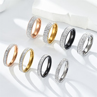 Bague en acier inoxydable 4 mm entièrement sertie de strass, plaqué noir, style Iced Out, en gros, bijoux de mode en stock