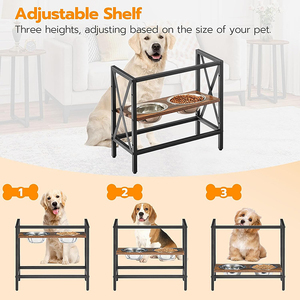 JH-Mech supporto per ciotola per cani robusto e stabile regolare ciotola rialzata per cani in legno marrone e metallo nero regolabile affascinante Vintage - Product Image 5