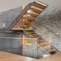 Escalier flottant contemporain CBMmart, marches en bois, poutre invisible, escalier droit, usage domestique moderne, escalier flottant intérieur