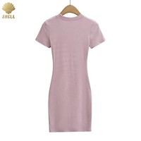 CNSHELL Robe Décontractée Col Rond Manches Courtes pour Femme, Cintrée, Longueur Mini, Ourlet Évasé en Côtelé Modal