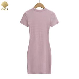 CNSHELL girocollo <span class=keywords><strong>a</strong></span> maniche corte <span class=keywords><strong>aderente</strong></span> da donna Mini lunghezza svasata orlo abito Casual <span class=keywords><strong>a</strong></span> costola modale - Product Image 4