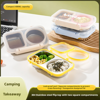 Boîte à bento réutilisable tendance en acier inoxydable 304 avec couvercle rabattable, 2 compartiments, 400 ml, pour le stockage de collations au réfrigérateur domestique