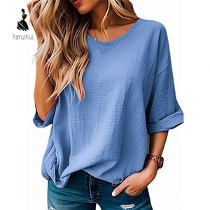 Damen Sommer Neu Rundhals Einfarbig Lässiger Pullover Damen T-Shirt - Product Image 2