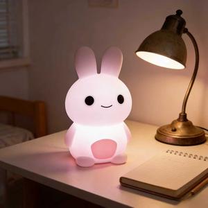 Перезаряжаемый светодиодный силиконовый ночник в современном дизайне розового кролика, сенсорный, с регулировкой яркости, теплый белый свет, мини, для дома, специальный для сна детей - Product Image 4