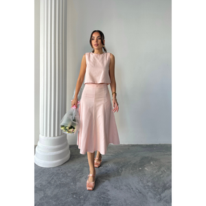 Conjunto de Dos Piezas para Mujer, Blusa sin Mangas de Gabardina y Falda Campana, Color Rosa Polvo, Talla S - Product Image 2