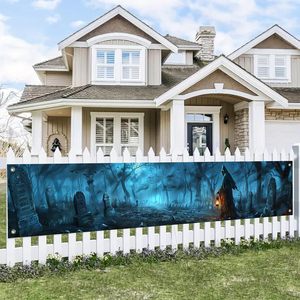 Pancarta Larga de Halloween para Cementerio, con Diseño de Ceñador de Almas Espeluznante, <span class=keywords><strong>Bosque</strong></span> Neblumado y Temática de Cementerio, Letrero Grande para Jardín Exterior para Fiestas, Personalizable - Product Image 1