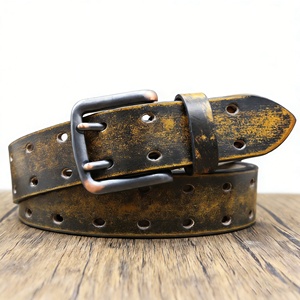 Factory Wholesale Retro Distressed Genuine Cowhide Leather Men's Belt Designer Style <b>Tie</b>-dye Brush-Off Vintage Leather Belt - Product Image 6