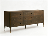 Commode FERLY de style provincial français à 9 tiroirs, finition bois, accents en laiton antique, meubles de rangement pour chambre à coucher