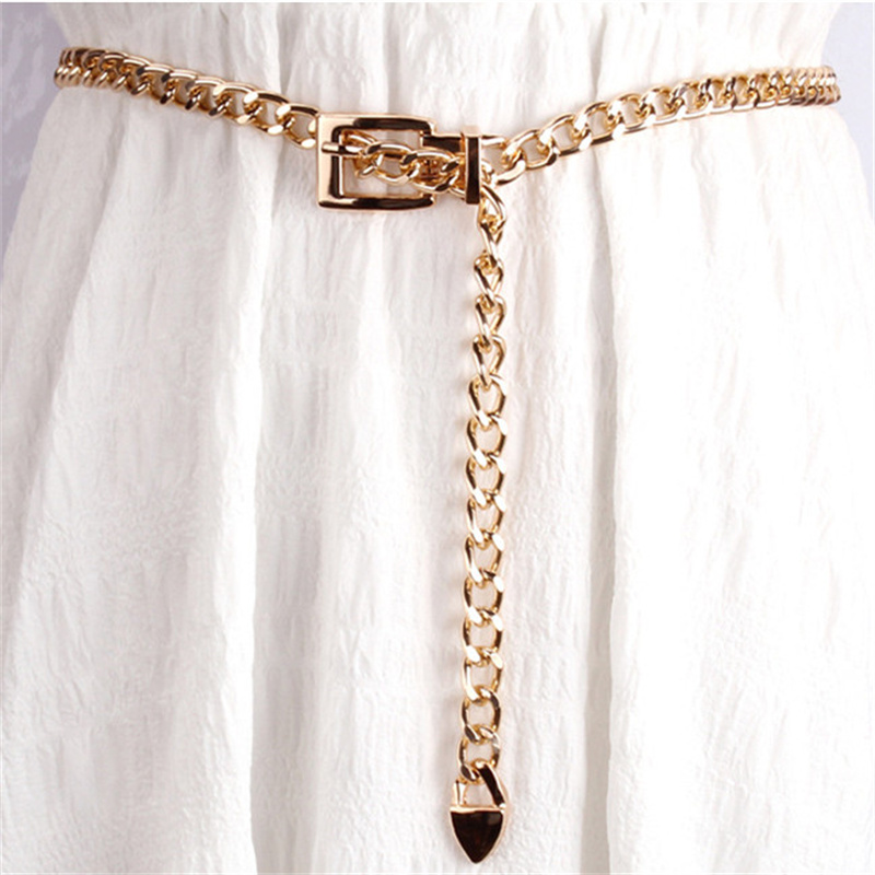 Женский корейский пояс для платья, модный простой металлический пояс для женщин в стиле панк, декоративный ремень золотого цвета с цепочкой