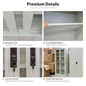 <span class=keywords><strong>Armoire</strong></span> de rangement moderne en métal, <span class=keywords><strong>armoire</strong></span> de classement en acier, 5 niveaux, <span class=keywords><strong>porte</strong></span> <span class=keywords><strong>coulissante</strong></span> en verre réglable, verrouillable, pour la maison ou le bureau - Product Image 4