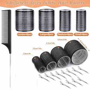 Lot de 8 bigoudis en aluminium thermique et nylon, noirs, auto-agrippants, pour cheveux longs/courts, plusieurs tailles, type tige, pour boucler les cheveux à froid - Product Image 2