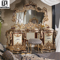 Fournisseur d'usine, table de toilette en bois massif sculpté de style royal européen et américain, confortable et antique, avec tabouret