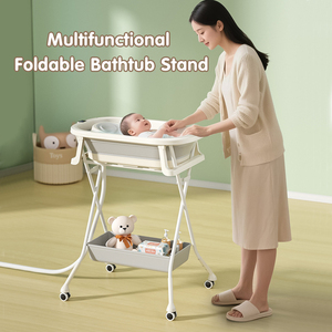 <span class=keywords><strong>Baignoire</strong></span> pour bébé avec support, thermomètre numérique, pliable, <span class=keywords><strong>hauteur</strong></span> réglable, avec roulettes et panier de rangement - Product Image 2