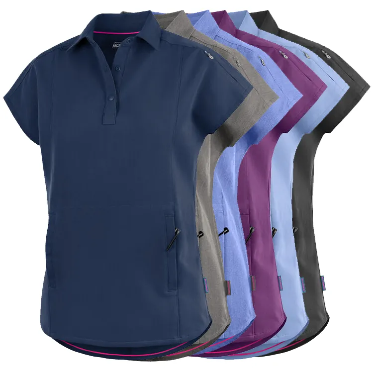 Wholesale Polyester Women's Blouses Shirts Short Sleeved Custom Logo Printed V Neck T Shirt Women's Polo Shirts for Women