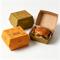 Boîte à emporter pour hamburgers et frites avec poignée, en papier kraft imprimé écologique pour l'emballage de livraison de restauration rapide