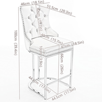 Ensemble de 2 tabourets de bar modernes en velours, dossier capitonné, garniture à rivets, base en métal chromé, chaises de salle à manger grises