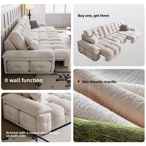 Sofá Cama Funcional de Tela, Un Asiento, Estilo Moderno y Minimalista, Diseño Telescópico para Sala de Estar Familiar, Color Crema - Product Image 4