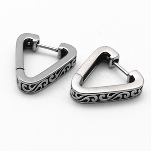 Boucles d'oreilles créoles Yunnique en acier titane, forme géométrique, motif rétro, style japonais et coréen, mode, Guangzhou, numéro de pièce - Product Image 2